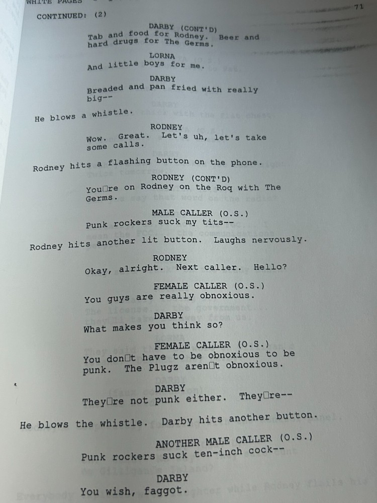 ORIGINAL SHOOTING SCRIPT WHAT WE DO IS SECRET SHANE WEST BIJOU PHILLIPS