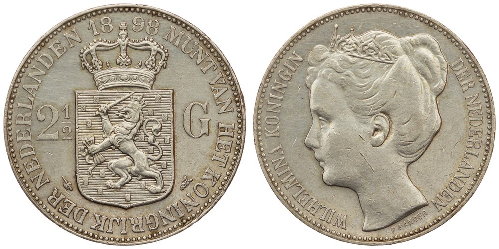 Netherlands - 2-1/2 Gulden 1898 - without a point "P PANDER", Wilhelmina