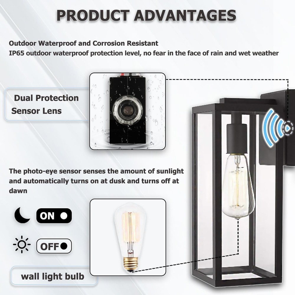 Outdoor Hard-Wired Post Light Control w/ Photocell Sensor Direct Wire-in