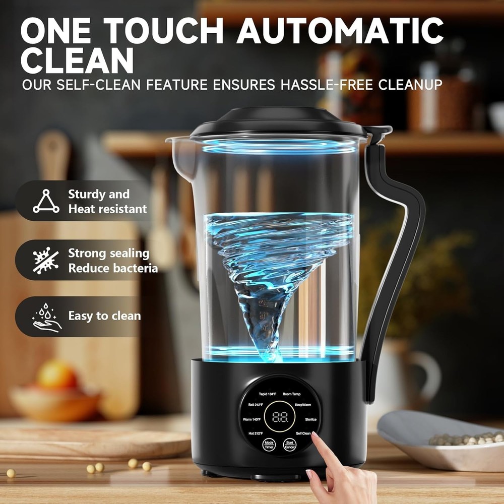40oz Automatic Nut Milk Maker with Delay Timer & Self-Clean – Ideal for Families