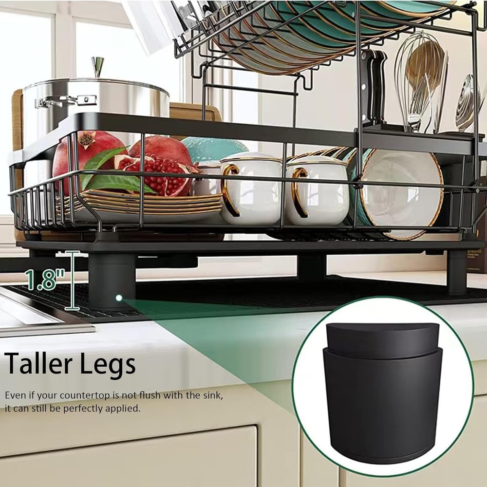 Dish Drying Rack, Space Saving & Durable Rust-Proof Large 2 Tier Stainless Steel