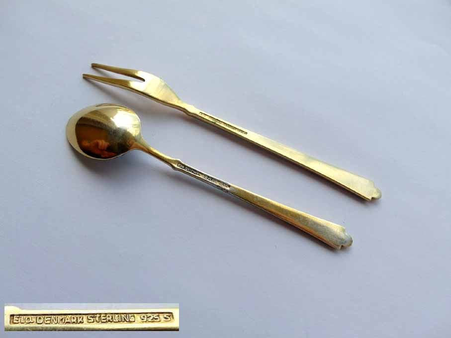 Set Spoon + Fork, Enamel, Egon Lauridsen, 925S Silver G426