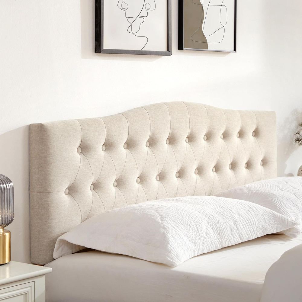 Tufted Upholstered Headboard Queen Size, Sturdy and Durable Solid Wood Bed Headb