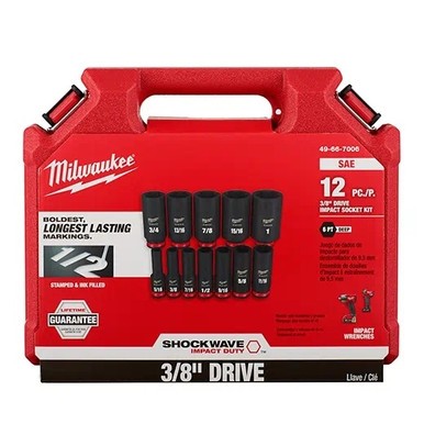 12PC SHOCKWAVE Impact Duty 3/8" Drive SAE Deep 6 Point Socket Set