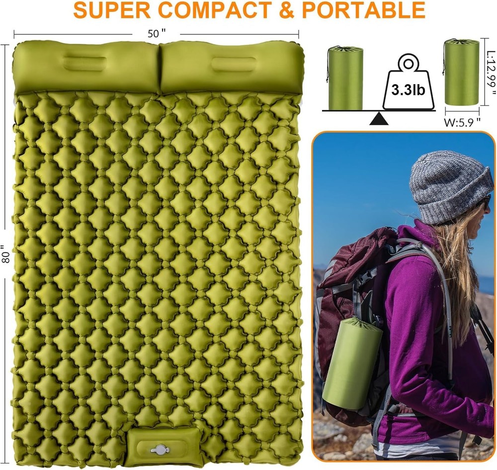 Double Sleeping Pad Ultralight 4" Extra-Thick Self Inflating Sleeping Mat 2