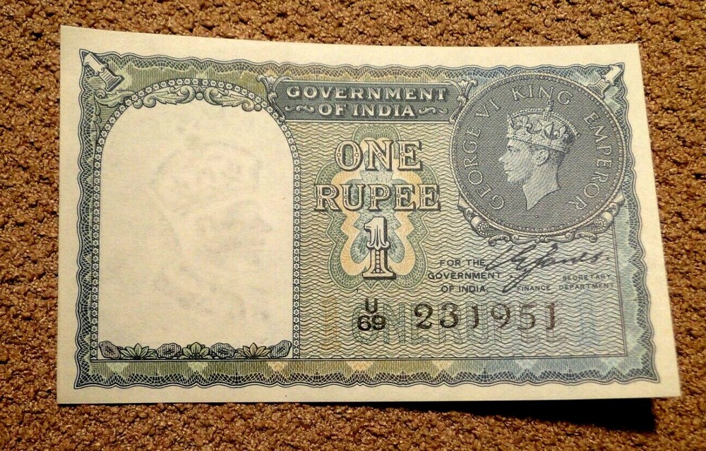 INDIA 1940 1 ROPEE UNC BANKNOTE CAT # 25A