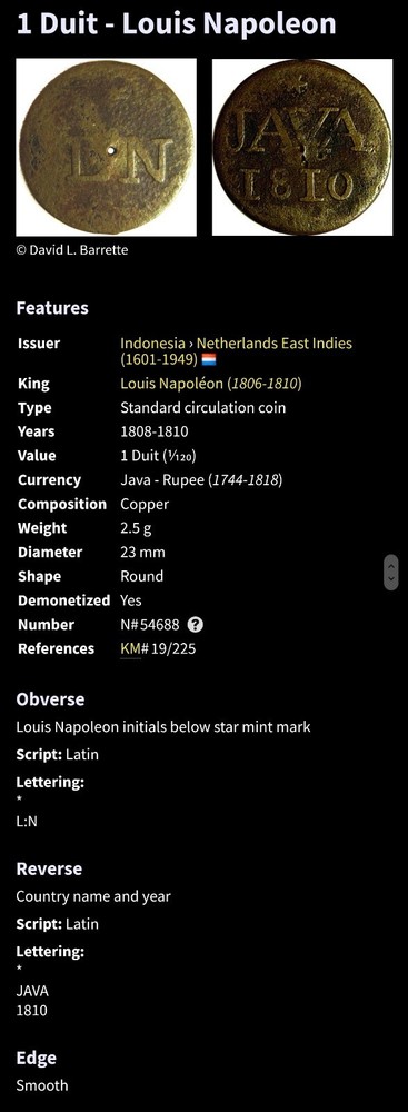 1809 Netherlands East Indies Java 1 Duit A143 - Mint Error - NP0285