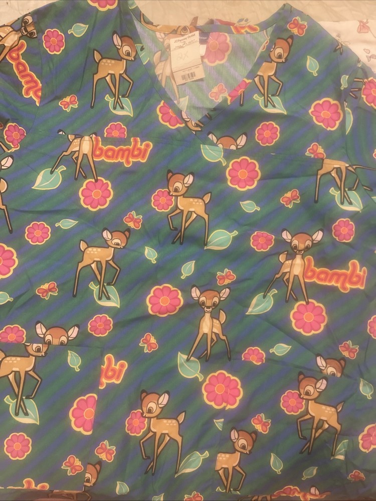 DISNEY Bambi 2X Scrub Top NWT