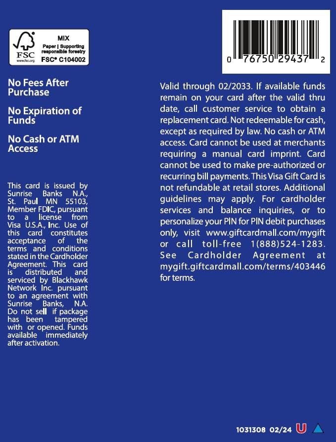 Visa $200 Gift Card (plus $6.95 Purchase Fee)