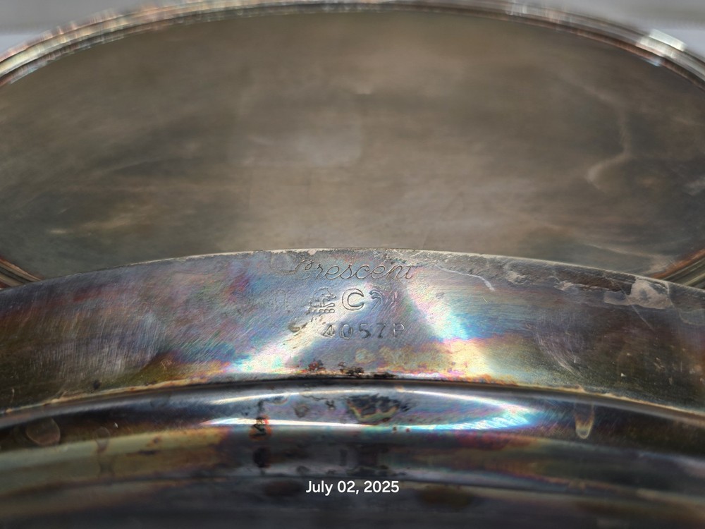 Crescent Silverware Co. Silverplate Split Serving Dish Covered Antique 4057P