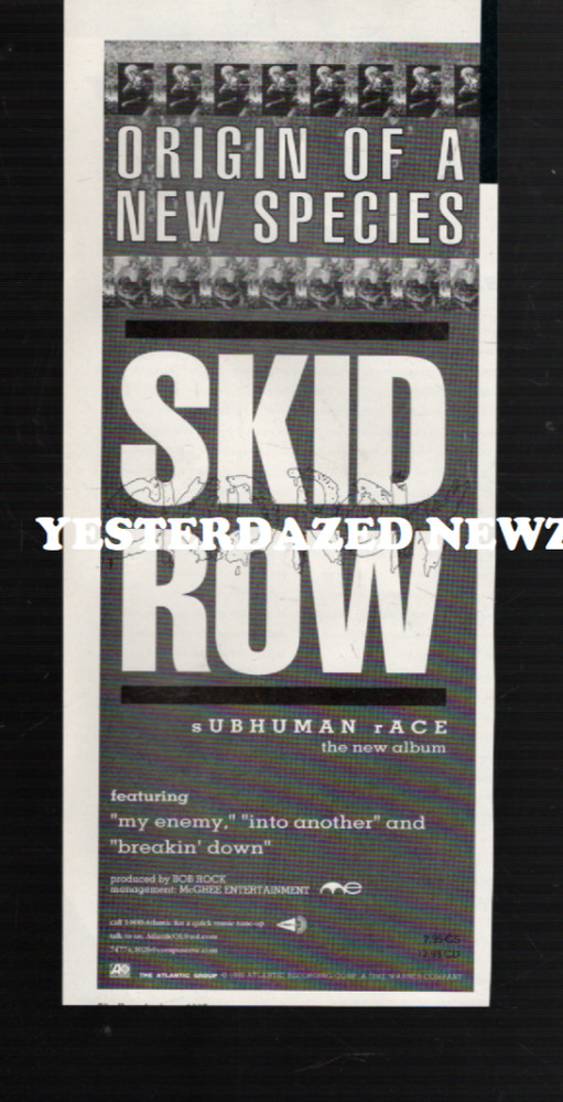 1995 Print ad: Skid Row "Subhuman Race" CD release