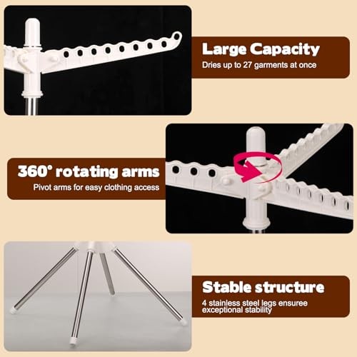 Rotatable and Foldable Clothes Drying Rack 59 Inch Laundry Drying Tree with 27