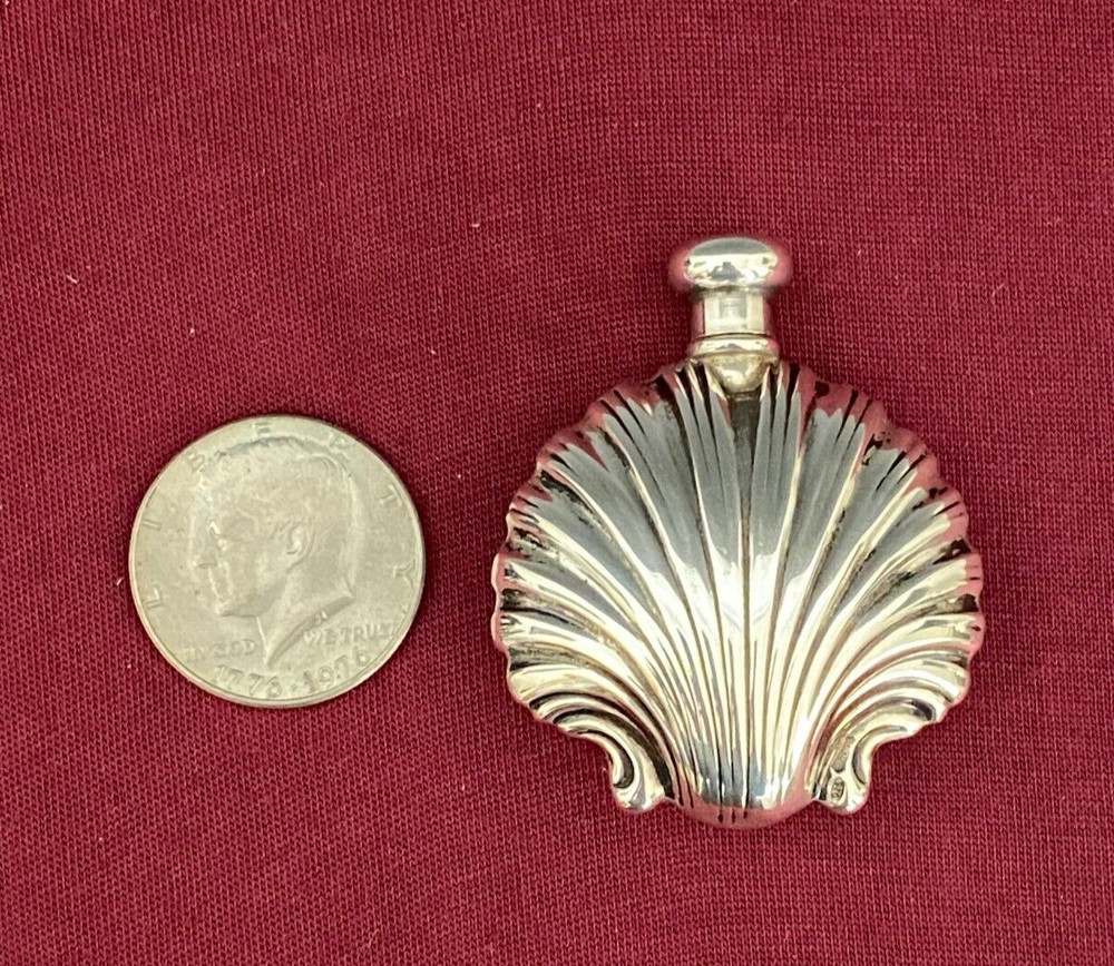 Fine Antique Sterling Silver Clam Shell Perfume Bottle