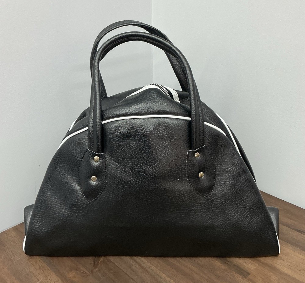 Black Leather Vintage-Inspired Bowling Bag