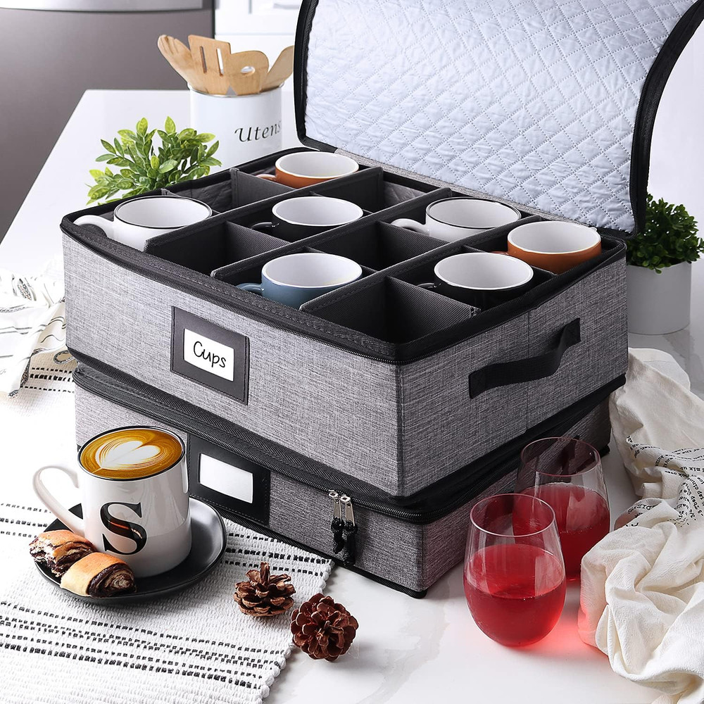 Coffee Mug Storage, Quilted and Stackable Coffee Cup Storage Organizer for Servi