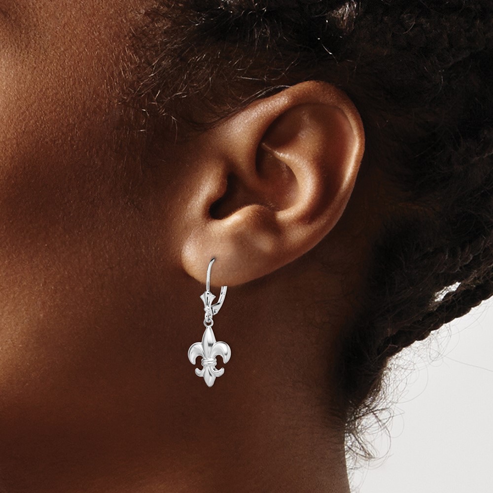 Sterling Silver Small Fleur de Lis Leverback Drop & Dangle Earrings 1.89gm