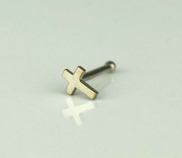 14k Yellow or White Cross Nose Rings Piercing Stud
