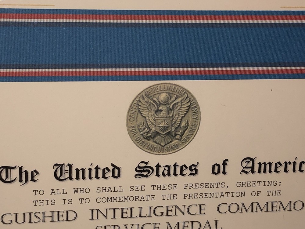 CIA - DISTINGUISHED INTELLIGENCE COMMEMORATIVE SERVICE MEDAL CERTIFICATE Type-1