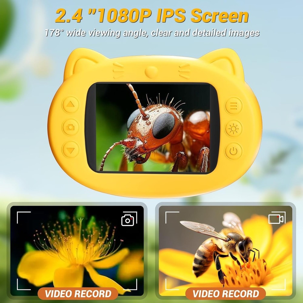 Kids Microscope, 1000X Portable Mini Pocket Microscope with 2.4″ IPS Screen & 8