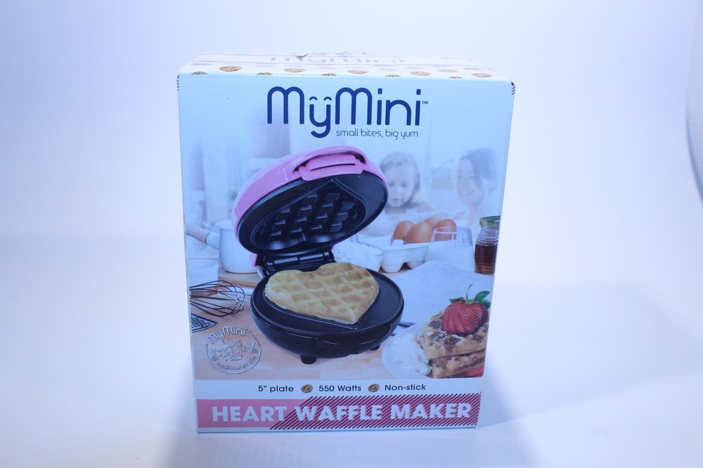 Compact Waffle Maker Heart Shaped MyMini Nostalgia Small Space Non Stick Surface