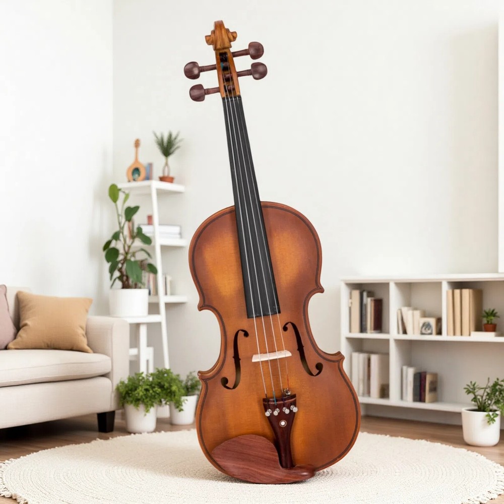 4/4 Solid Spruce Top Acoustic Beginner Violin Set - Shoulder Rest, Tuner, Matte
