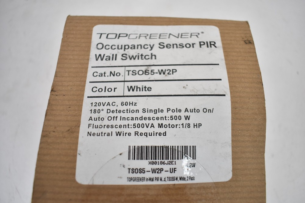 Topgreener In Wall PIR Motion Sensor LIght Switch Occupancy On/Off Override
