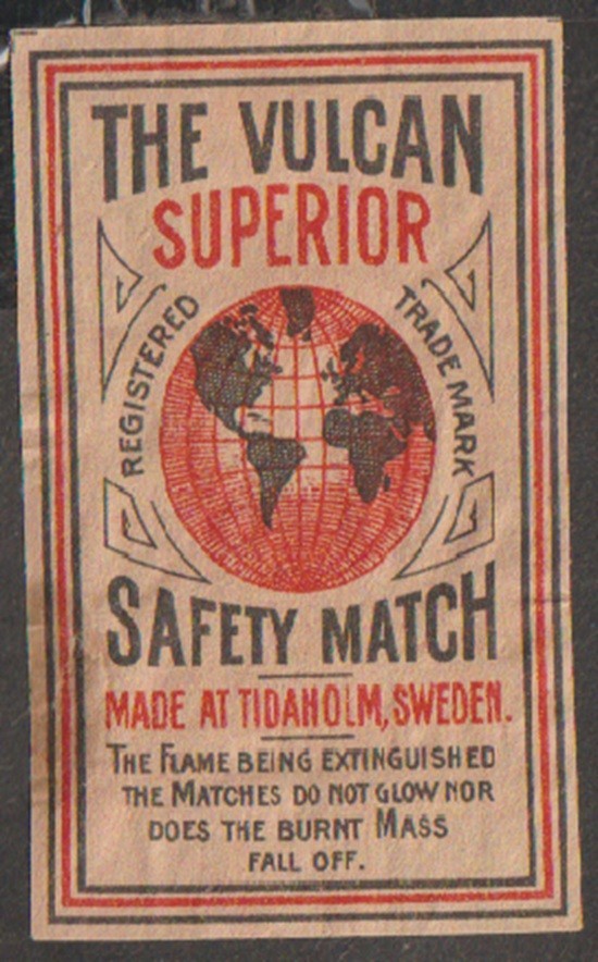 Sweden Vulcan Superior Safety Match Box Label