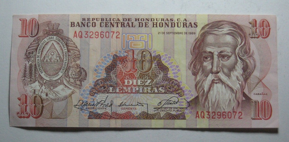 1989 Honduras 10 Lempiras Banknote -  (P4792)