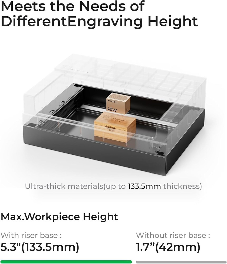 xTool S1 Riser Base Accessory,Engrave Thick Objects up to 5.3''Height, NEW