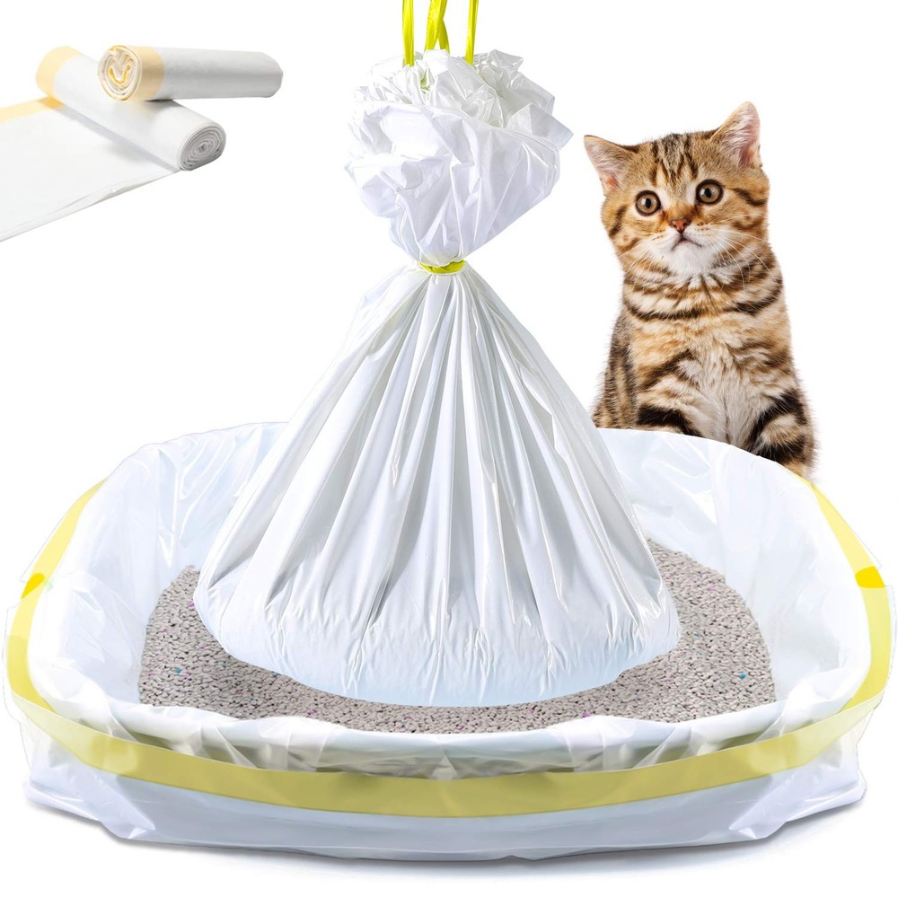 Cat Litter Box Liners, 14 Count Jumbo Extra Durable Large Drawstring Kitty Li...