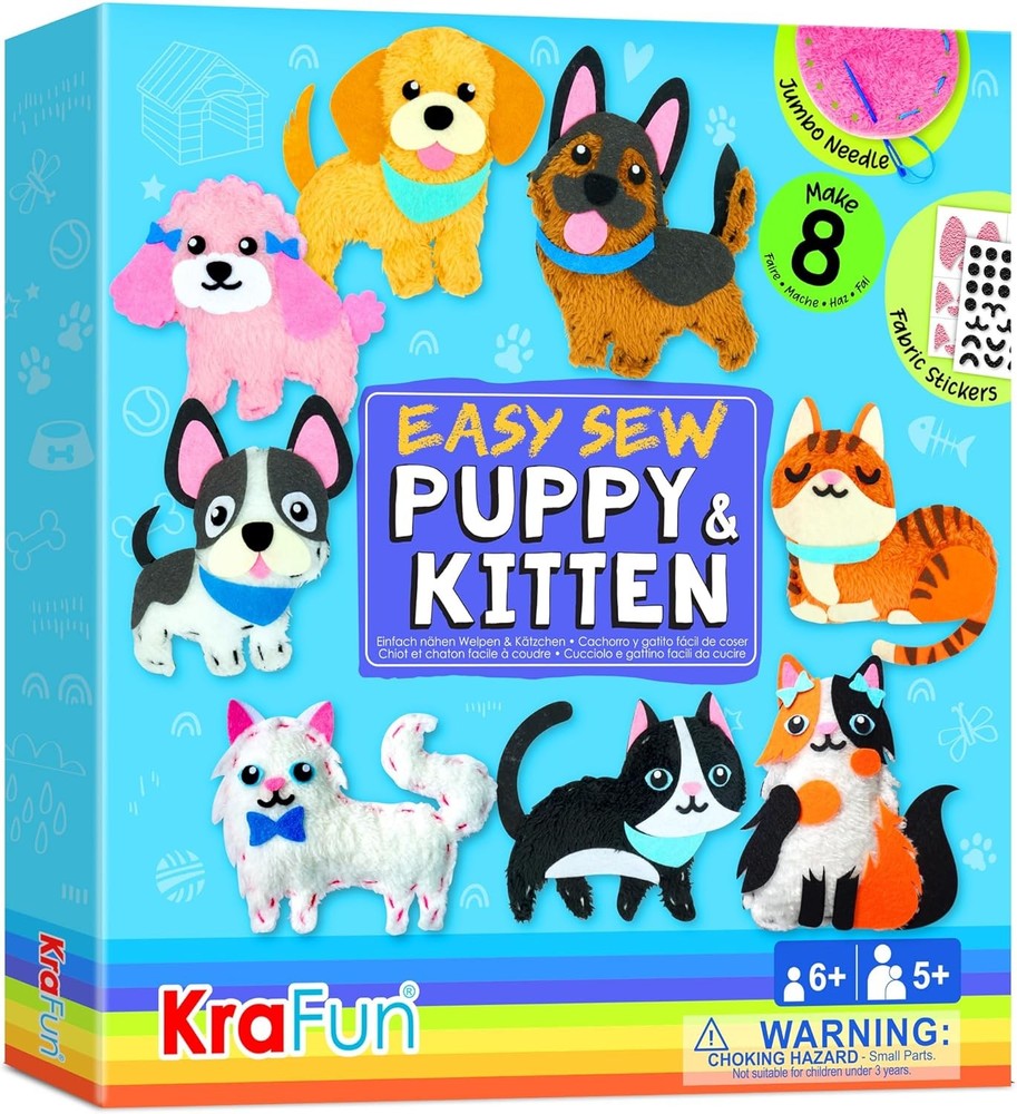 KRAFUN Easy Sewing Kit Beginner Kids 8 Projects Stuffed