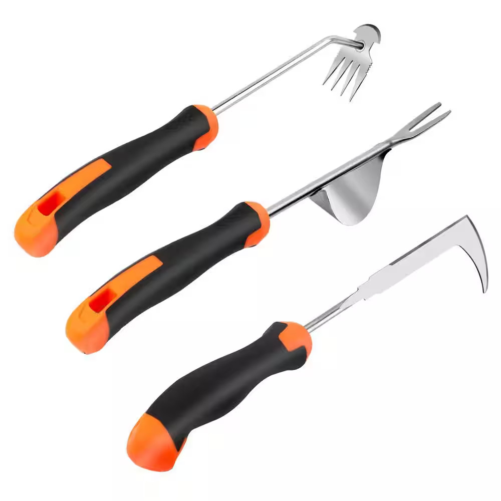 13 In. Weeder Manual Puller Tool Set 3 Pcs with Rubber Handle 4 Teeth Crack Upro