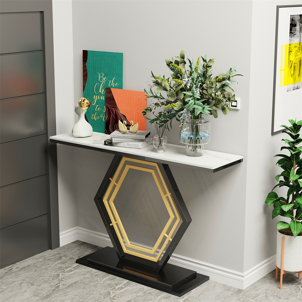 Modern Glossy Sintered Stone Console Entryway Table Sofa Side Table White/Green