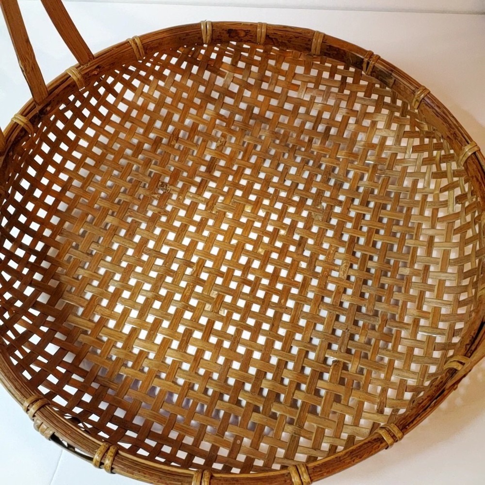 Woven Wicker Reed Gathering Basket Large Fixed Handle