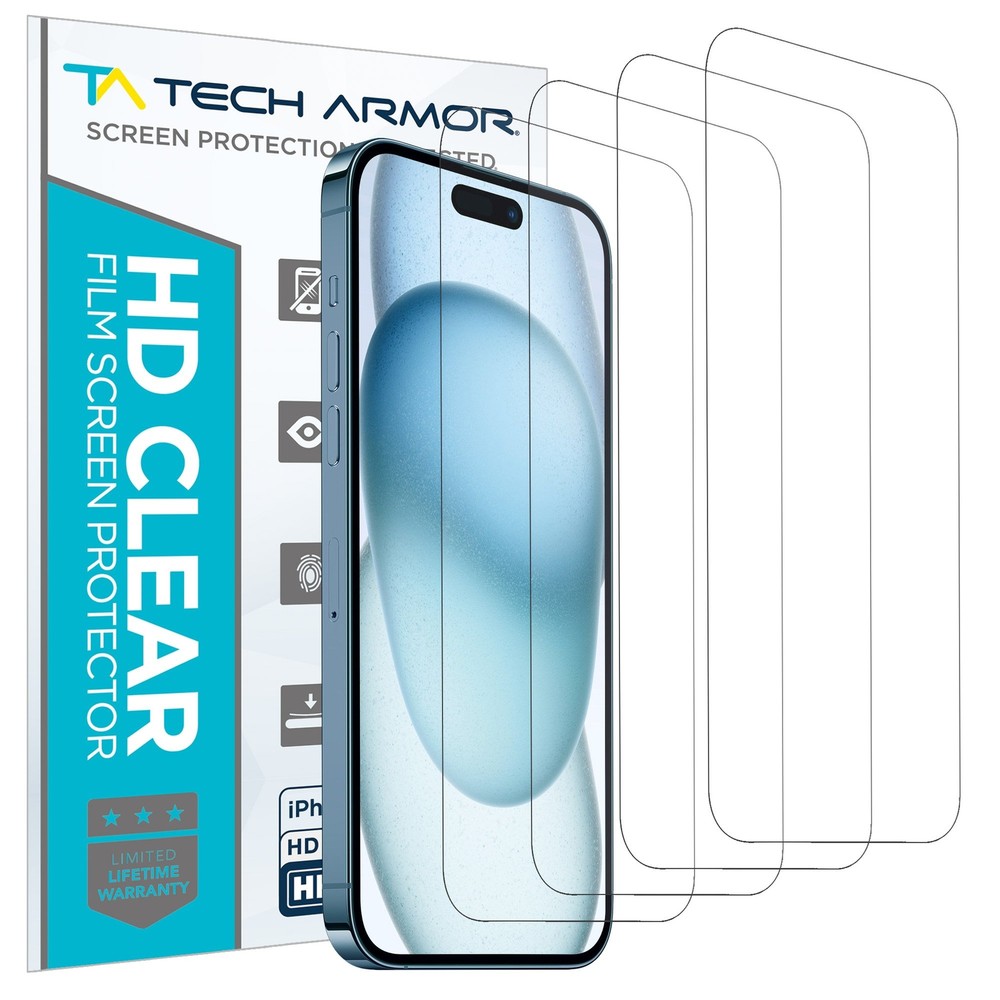 Tech Armor HD Film Screen Protector For iPhone 15 6.1 Inch - 4 Pack
