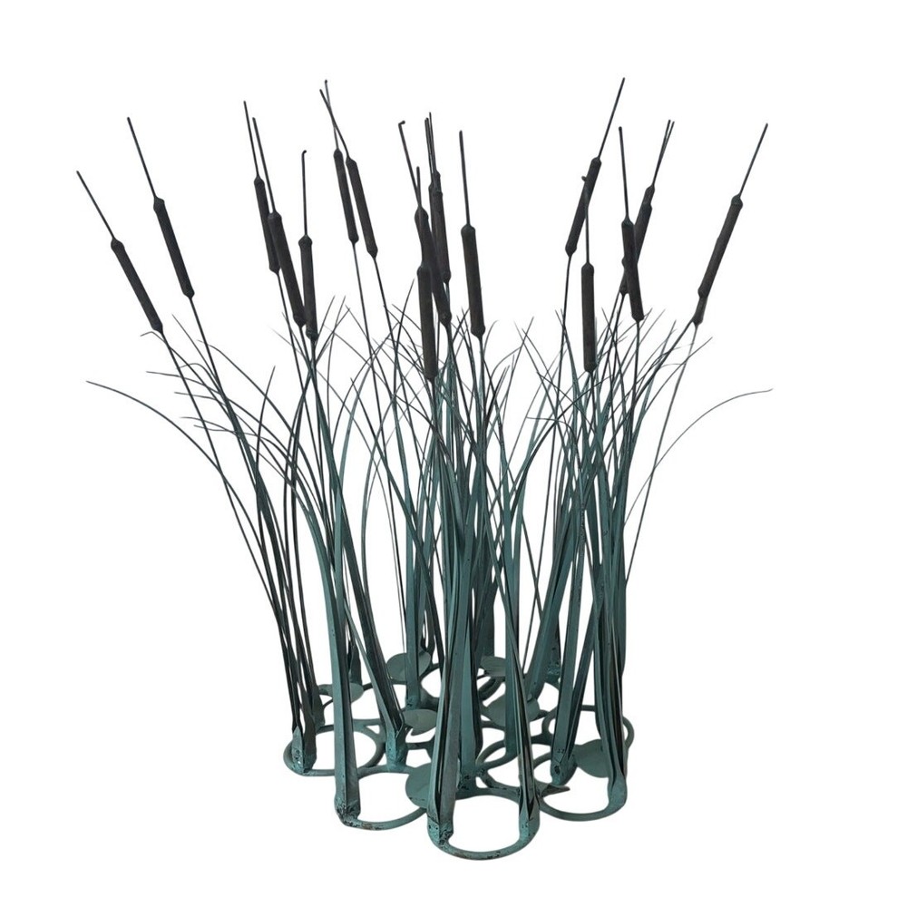 Metal Cattail Reed Table Sculpture Verdigris