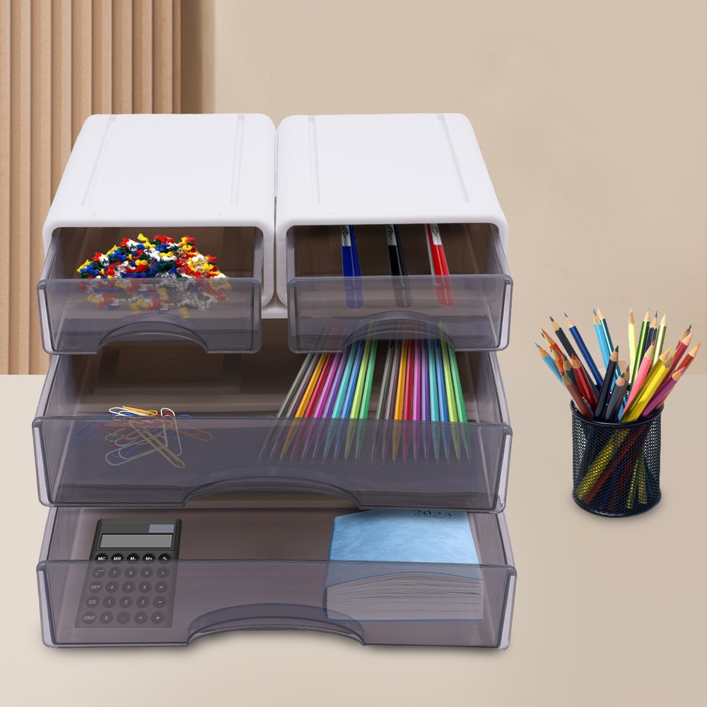Office Storage Box with 4 Drawers Plastic Stackable Storage Drawers Organizer