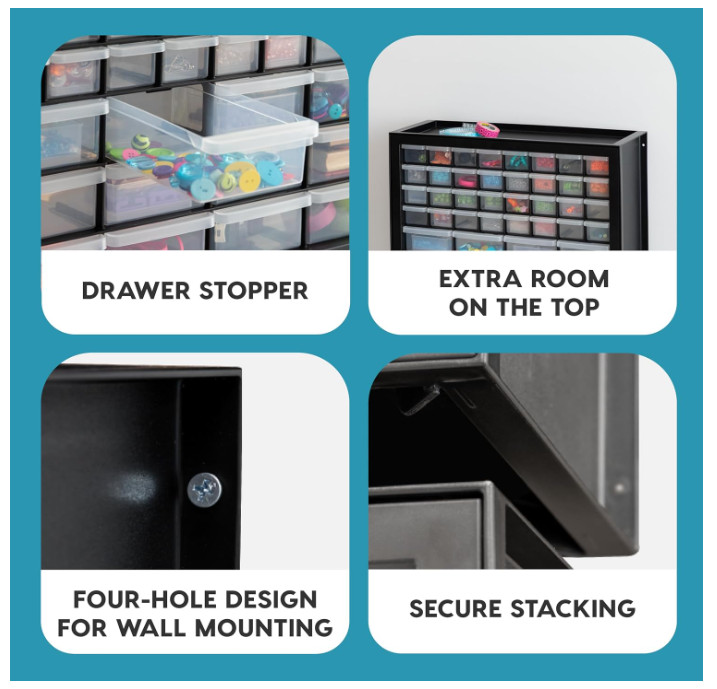 Stackable 44 Drawer Screw Organizer Cabinet for Tools, Beads & Electronics