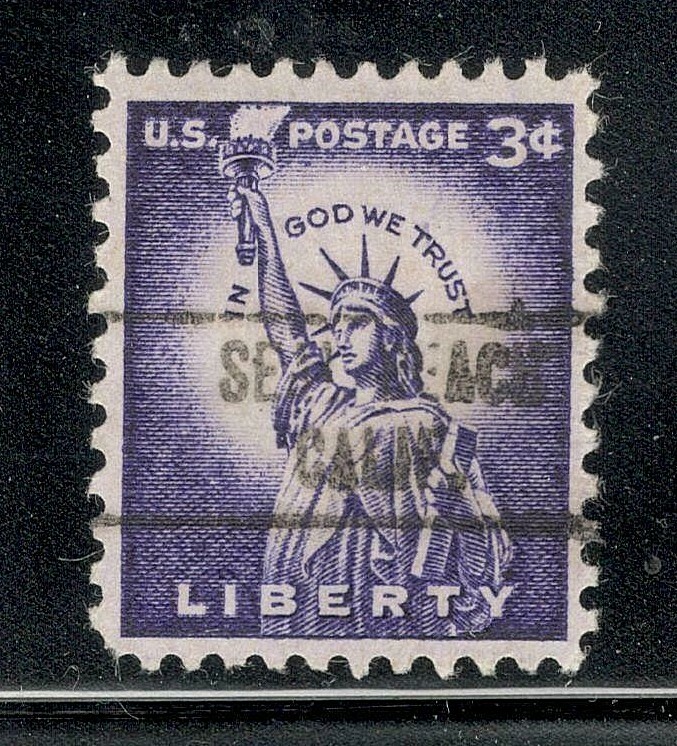 Sc # 1035 ~ 3 cent Liberty Issue, Precancel, SEAL BEACH CALIF.