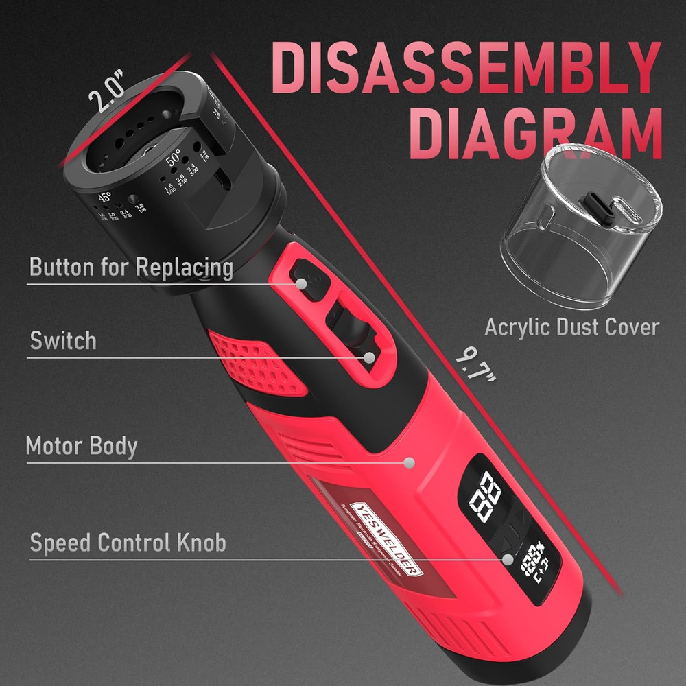 Tungsten Electrode Sharpener Grinder for TIG Welding, Handheld Electric with LED