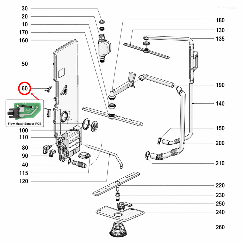 Board Flowmeter for Miele G 1021 Dishwasher