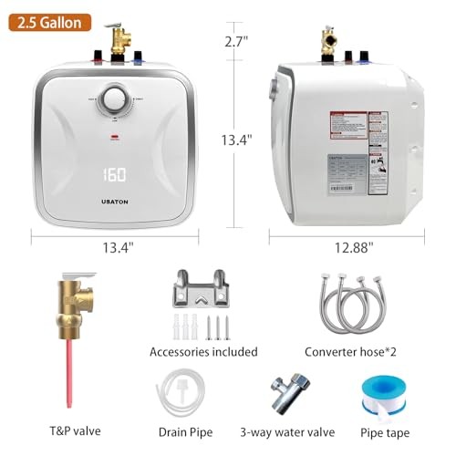 Hot Water Heater Electric - Compact Under Sink Instant Portable Mini 2.5 Gallon