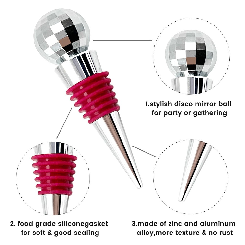 2 Pcs Disco Wine Bottle Corks,Reusable Wine Bottle Stopper with disco mirror ...