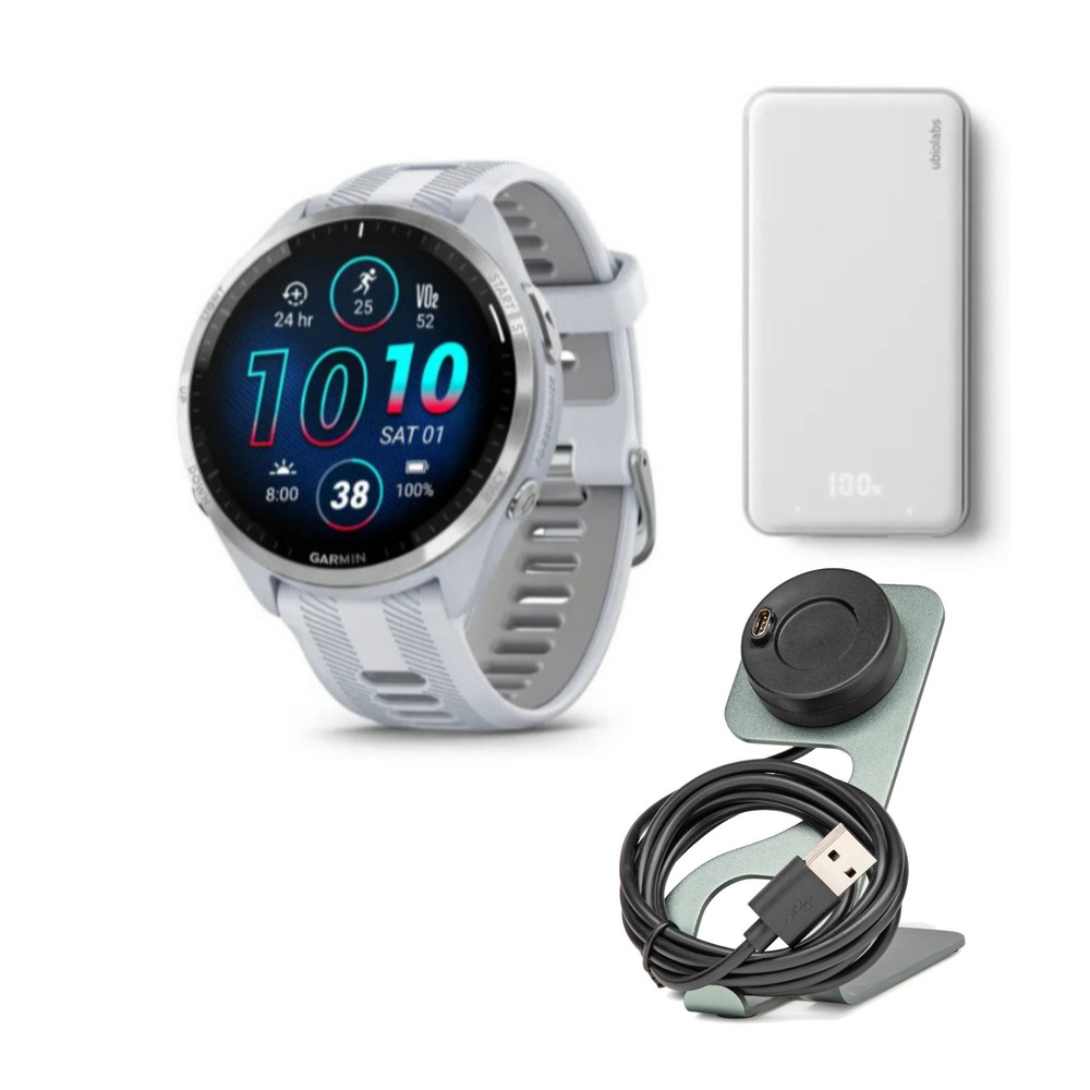 Garmin Forerunner 965 GPS Titanium Bezel Running Smartwatch with Stand Bundle