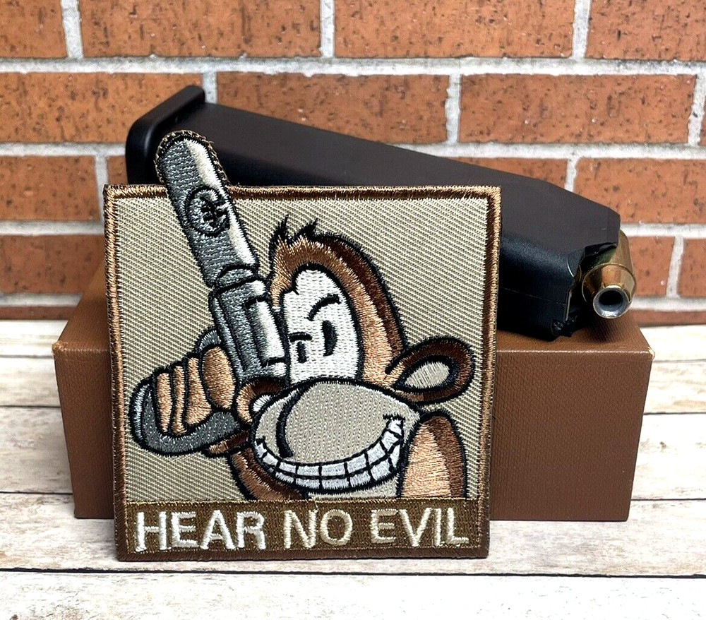 Tactical Monkey Gun Patch - Embroidered Morale Hear No Evil Monkey Patch