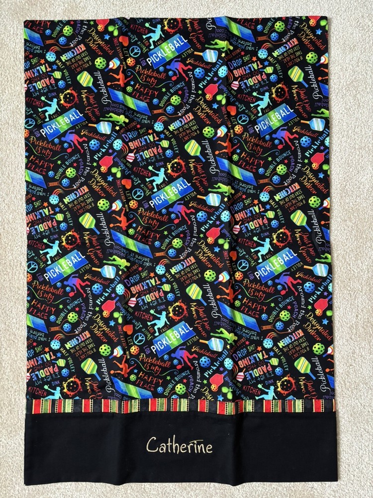 Handmade Cotton Pillowcase Standard Size Pickleball Pattern “Catherine” Monogram