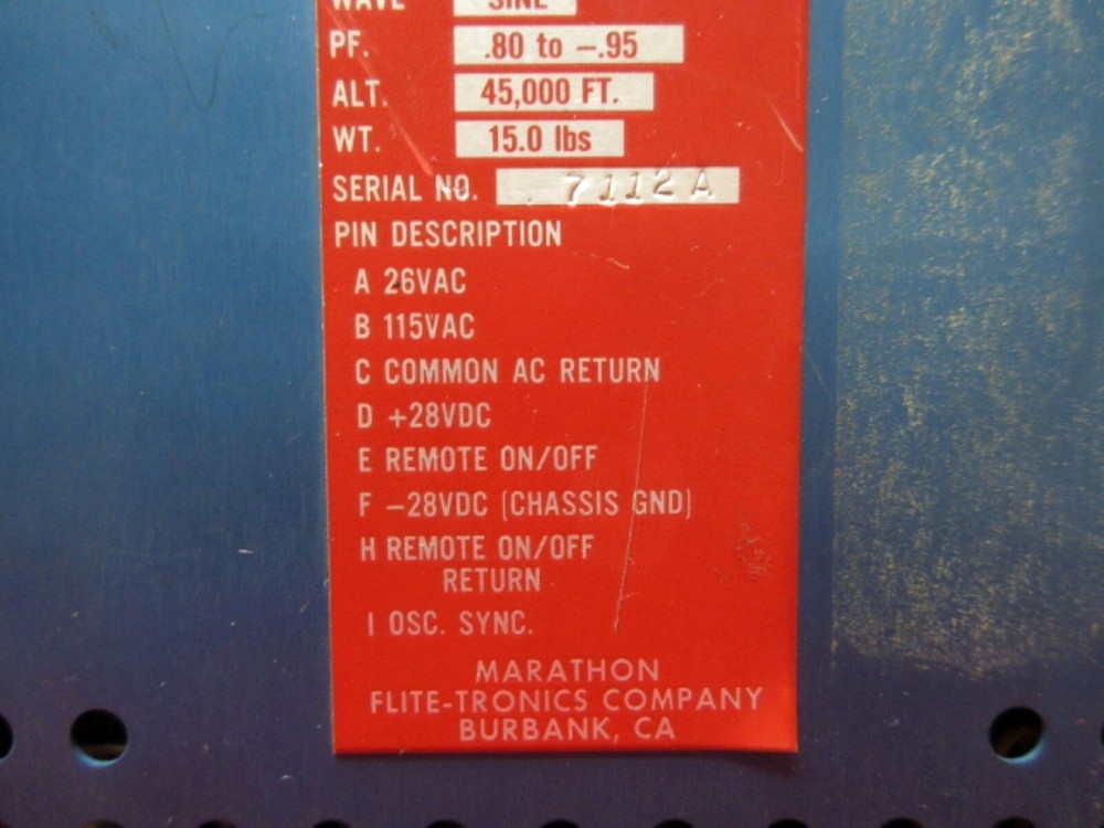 Marathon Flite-Tronics PC-17A Static Inverter 28V