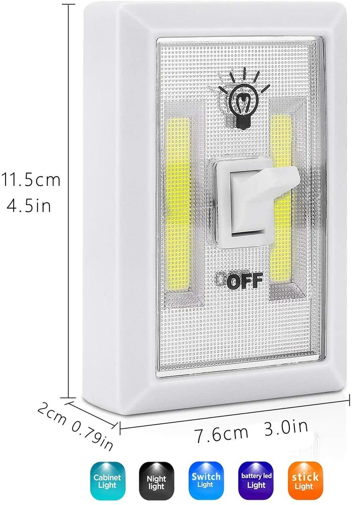 2 PACK COB LED Night Light, 200 Lumen Emergency Switch Cordless