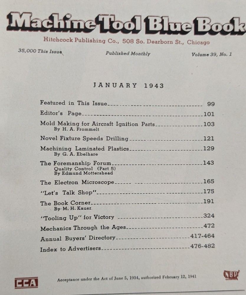 ***VINTAGE JANUARY 1943 MACHINE TOOL BLUE BOOK CATALOG***