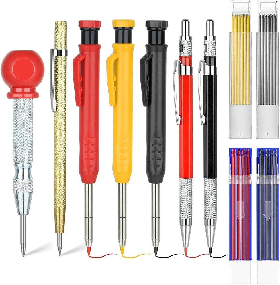 Mechanical Carpenter Pencils Set with 30 Marker RefillsDeep Hole Marker Const